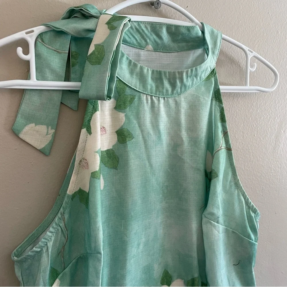 Tie-Neck Floral Midi Dress in Mint Green - Picture 5 of 16